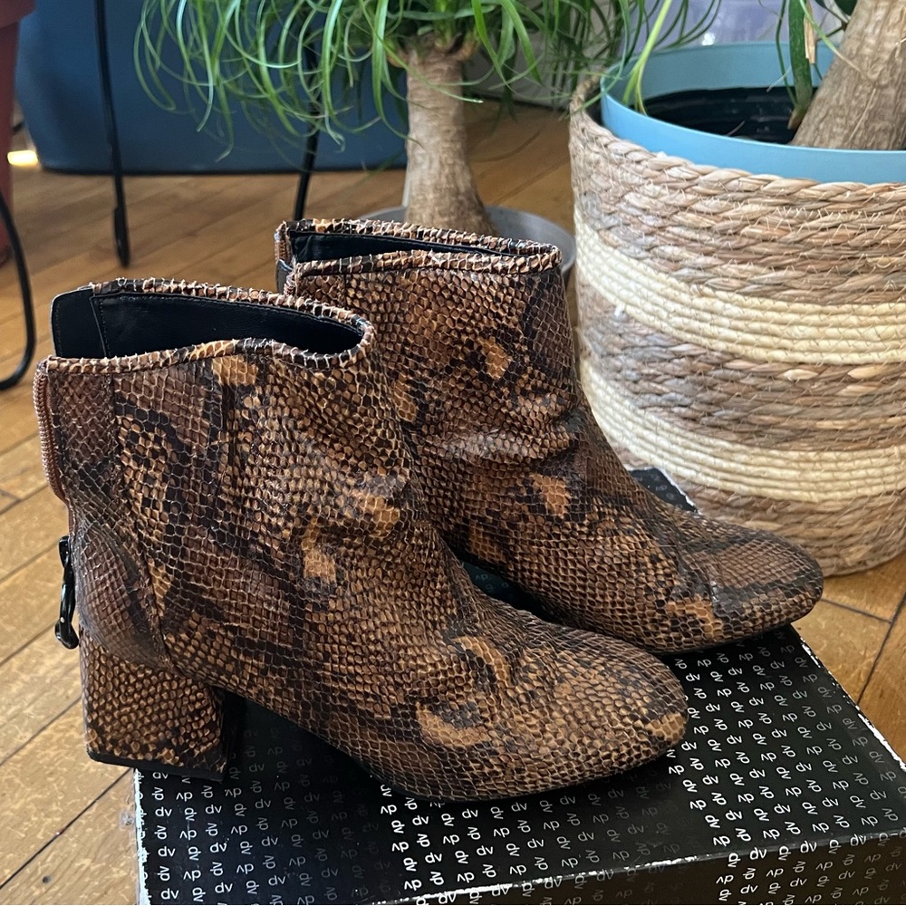 Brown snake skin booties